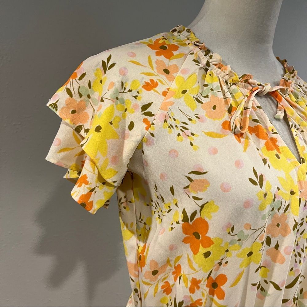 LC Lauren‎ Conrad Floral Ruffle Hem short sleeve mini Dress size XS - Picture 3 of 13